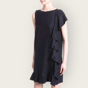 Fabiana Filippe Cashmere Wool Mollini Bead Ruffle Dress Charcoal Grey 48 XL